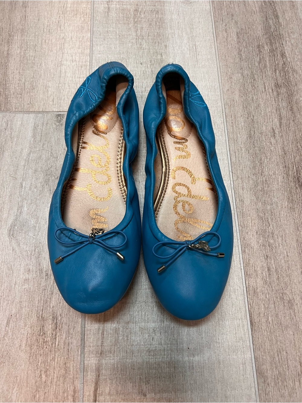 Sam Edelman Teal Leather Ballet Flats with Bow